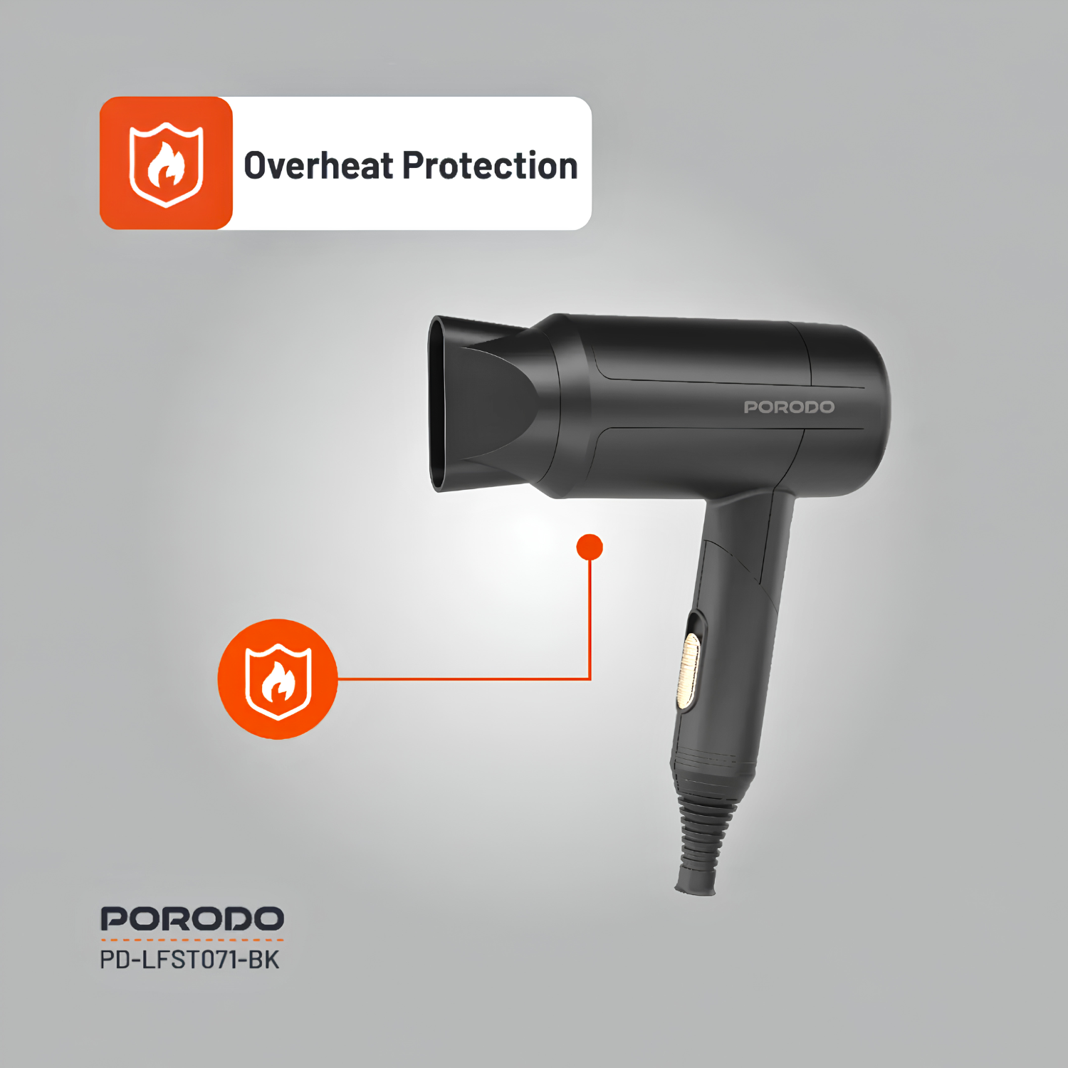 Porodo 1200W Foldable Hair Dryer with Negative Ion Technology