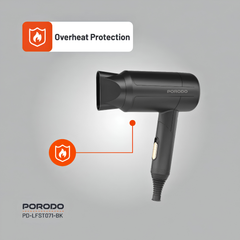 Porodo 1200W Foldable Hair Dryer with Negative Ion Technology