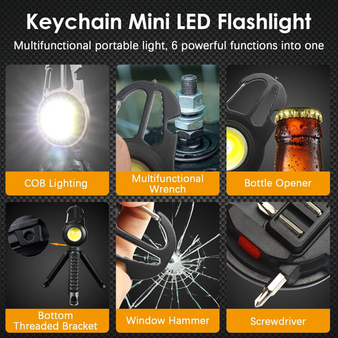 Multi Purpose COB Flashlight Travel Keychain with Tripod Stand