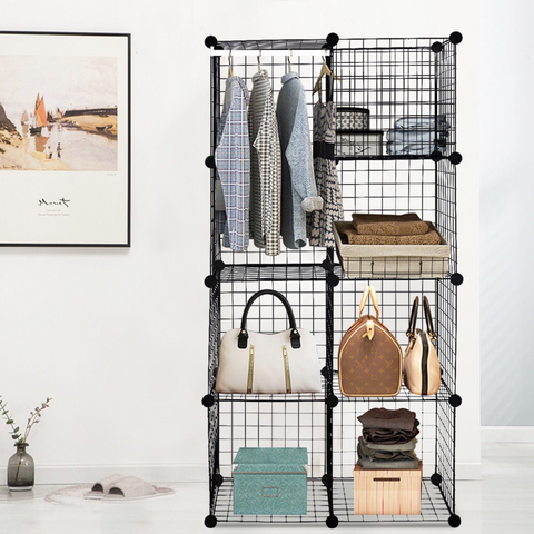 8 Cubes DIY Metal Grid Wire Wardrobe Organizer Home Decor Shelf