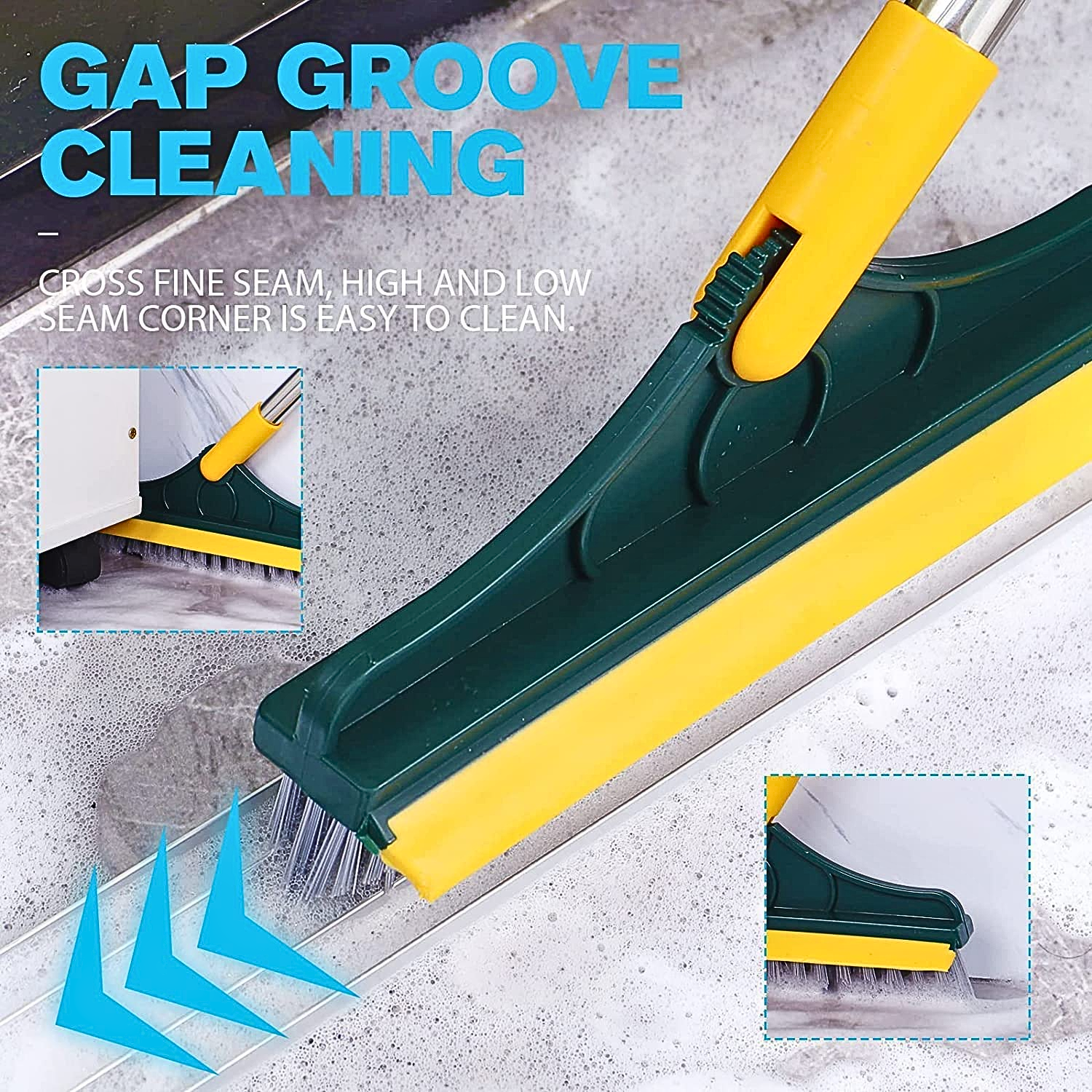 2 IN 1 Bathroom Floor Cleaning Hard Bristles Scrub Brush with Rotating Long Handle Wiper