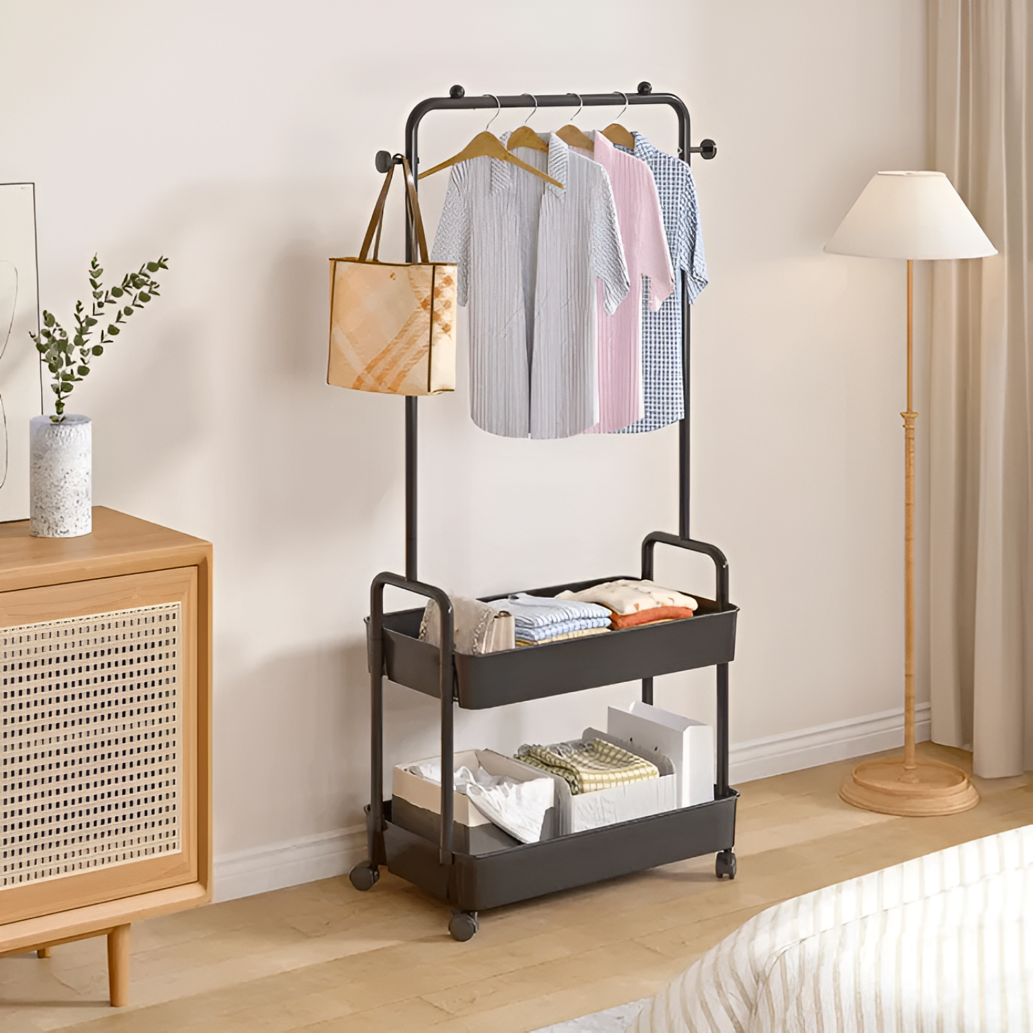 Modern Valet Stand Organizer – Keep Your Clothes and Essentials Ready. Black