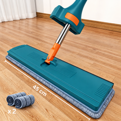 Flat Microfiber Floor Mop with 45 cm Cleaning Head and 2 Extra Pads