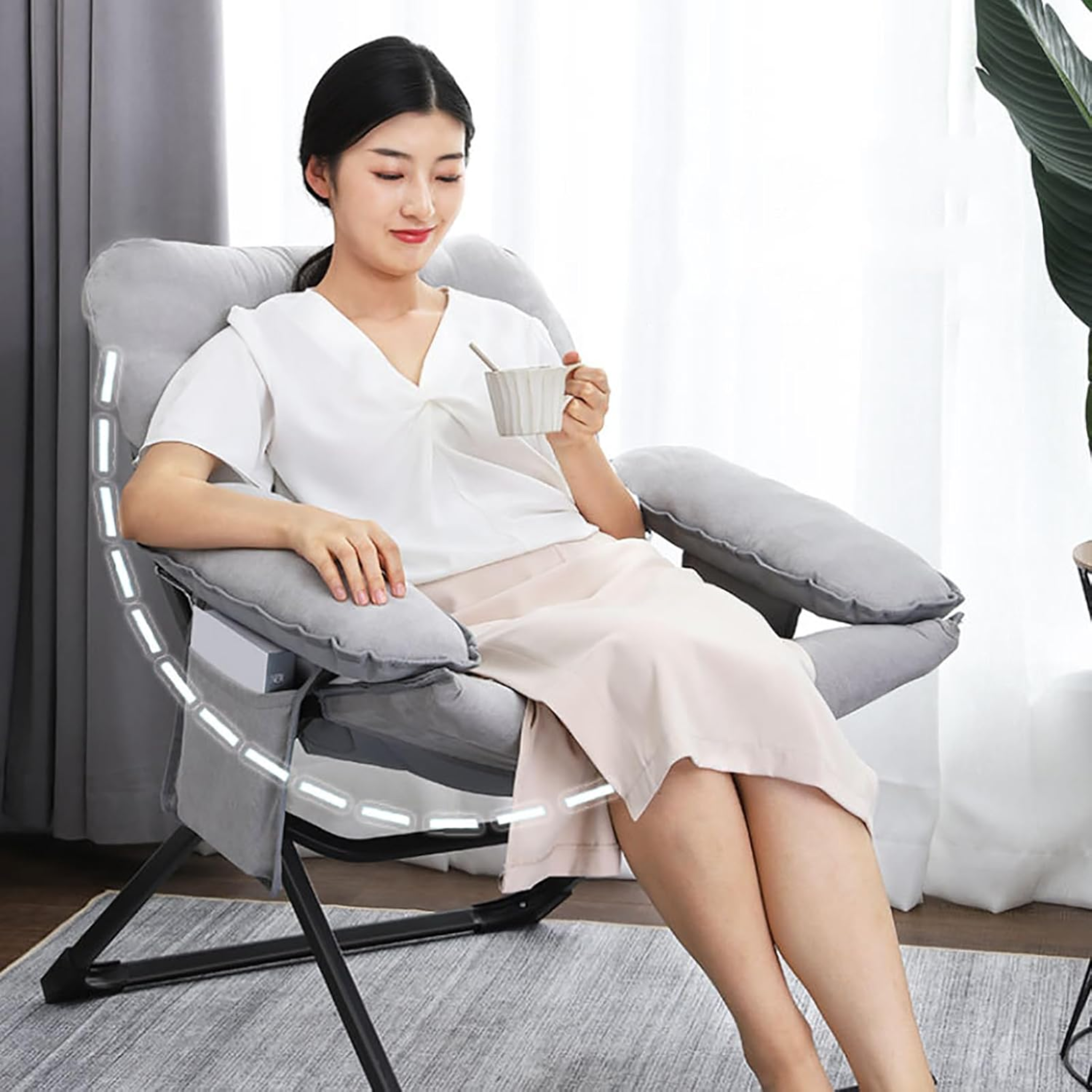 Lazy Lounge Chair Recliner Sofa, Cushioned Relaxing Chair with Side Pocket & Arm Rest