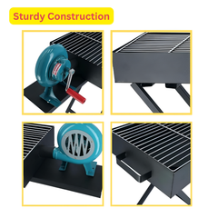 Folding BBQ Grill with Blower Fan for Outdoor Camping