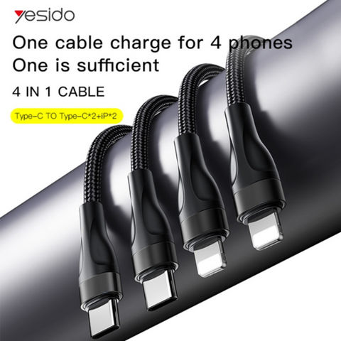 4 IN 1 Charging Cable - USB Type-C to 4 Ports  (2 Lightning + 2 USB C) - Yesido CA110