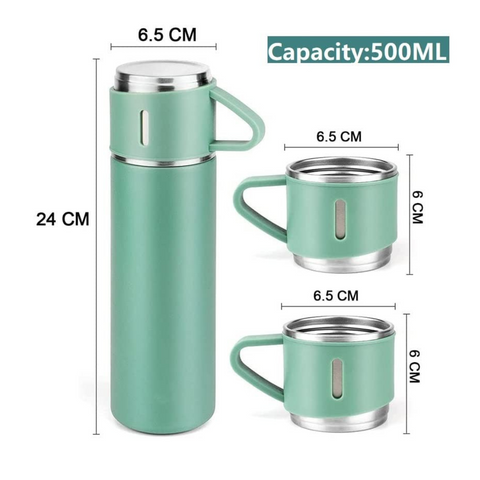 500ml 3 in 1 Stainless Steel Thermal Vacuum Flask Bottle Cup Set