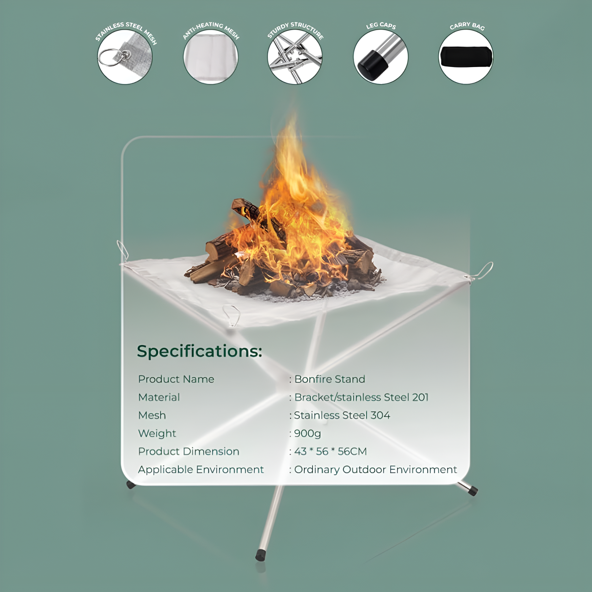 Green Lion Portable Fire Pit Bonfire Stand for Outdoor Camping