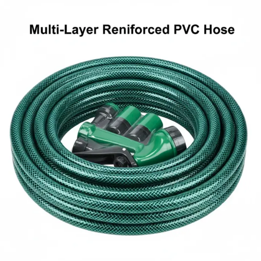 15 Meter Flexible PVC Garden Hose Pipe with Adjustable Spray Gun Nozzle Set