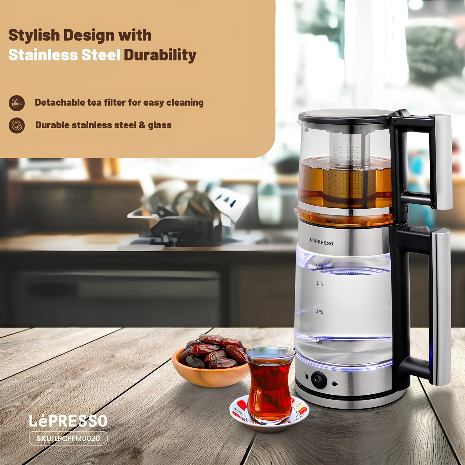 Lepresso 1.8L Turkish Tea Maker with Teapot