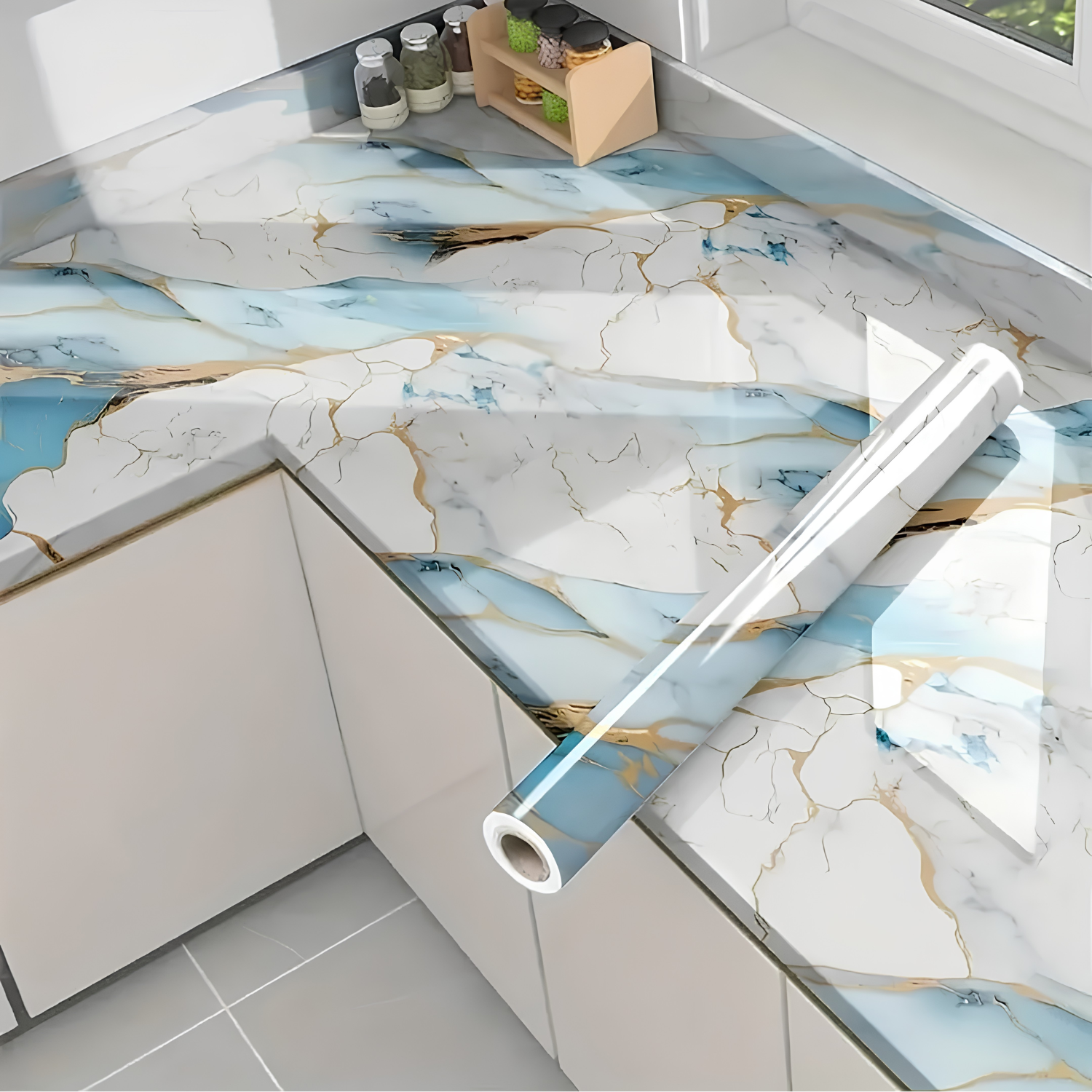 Self Adhesive Waterproof PVC Wallpaper Sticker for Kitchen, Cupboard, Storage Shelves and Table E