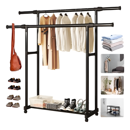 Adjustable Cloth Hanging Rack with Wheels for Coats, Dress