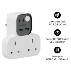 موماكس 1-Charge Work Flow ملحق على شكل حرف T بمقبسين مع USB