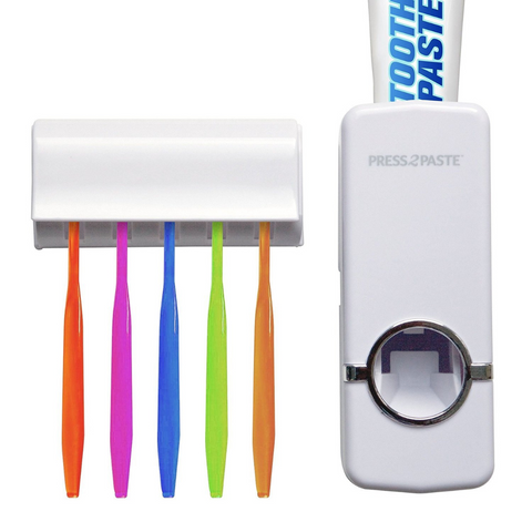 Wall Mounted Toothpaste Dispenser with 5 Brushes Holder