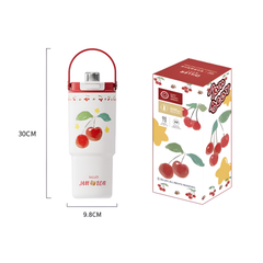 Diller Cherry Cartoon 900ml Insulated Thermal Vacuum Tumbler Ceramic Liner Portable Water Flask