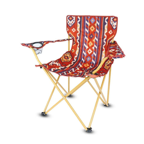 Foldable Beach Chair with Traditional Red Pattern