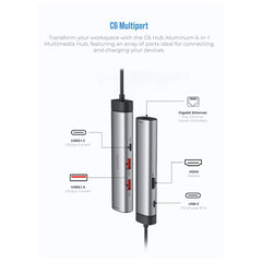 Blupebble C6 6 IN 1 Aluminum Multiport Multimedia Hub