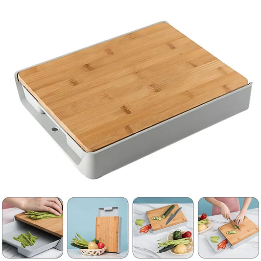 2in1 Kitchen Cutting Board, Drawer-Type Wooden Chopping Board