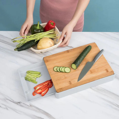 2in1 Kitchen Cutting Board, Drawer-Type Wooden Chopping Board