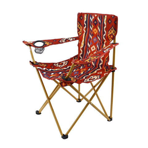 Foldable Beach Chair with Traditional Red Pattern