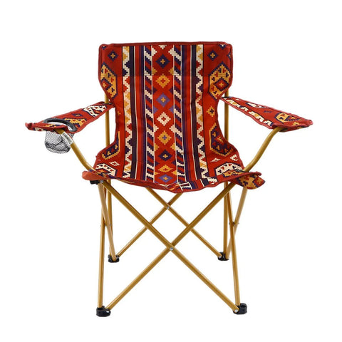 Foldable Beach Chair with Traditional Red Pattern