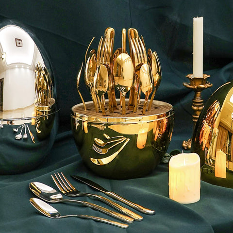 24 Pcs Premium Cutlery Set - Mirror Polished Stainless Steel Egg Shaped Cutlery