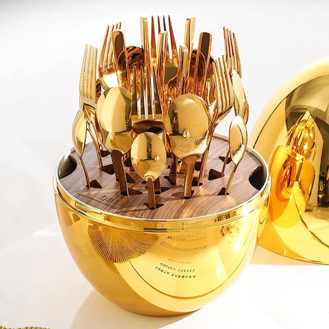 24 Pcs Premium Cutlery Set - Mirror Polished Stainless Steel Egg Shaped Cutlery