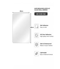 Acrylic Glass Wall Mirror, HD Self Adhesive DIY Mirror 40 X 60 CM