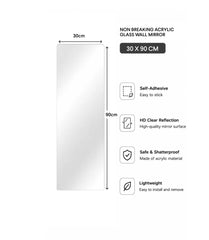 Acrylic Glass Wall Mirror, HD Self Adhesive DIY Mirror 30 X 90 CM