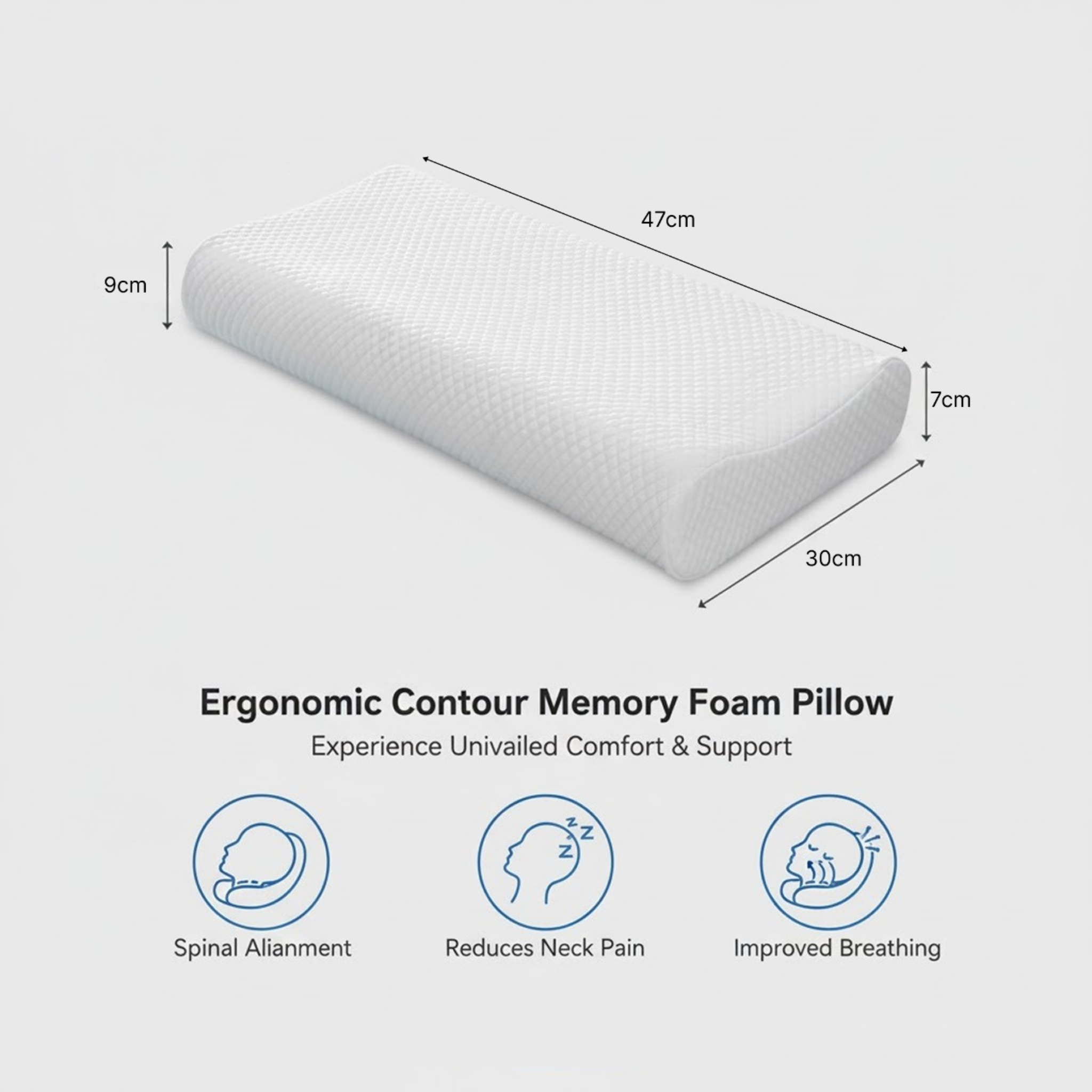 Orthopedic Memory Foam Medical Pillow, Cervical Contour Support Memory Foam Pillow 50 x 30 cm
