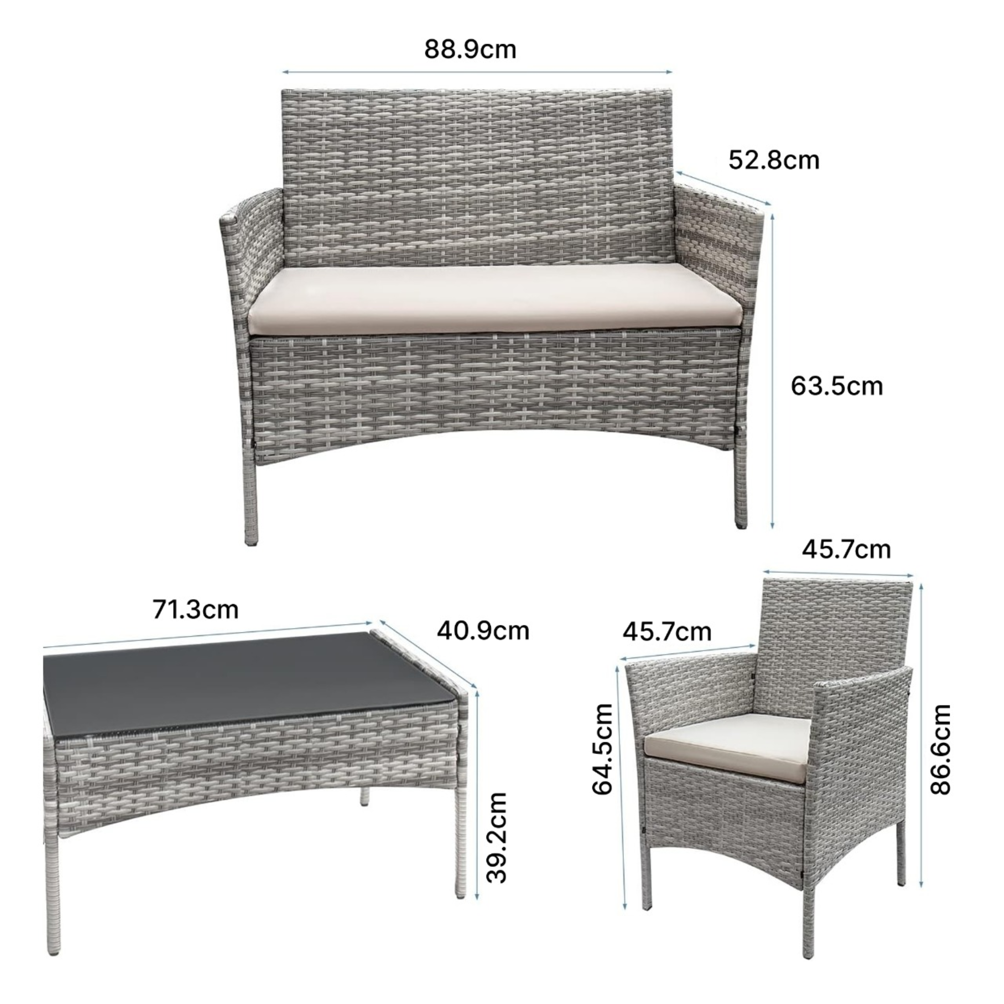 4 Seater Cushion Sofa Chairs with Center Table Outdoor Garden Furniture Set