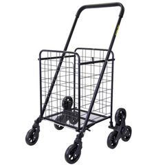 Folding Grocery Cart with Stair Climbing Wheels, Collapsible Utility Shopping Trolley