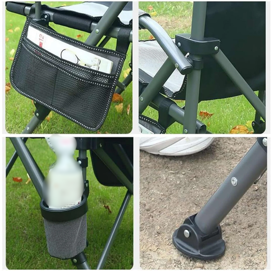 Explorer Outdoor Folding Camping Chair with Side Pocket, Cushion Armrests and Cup Holder