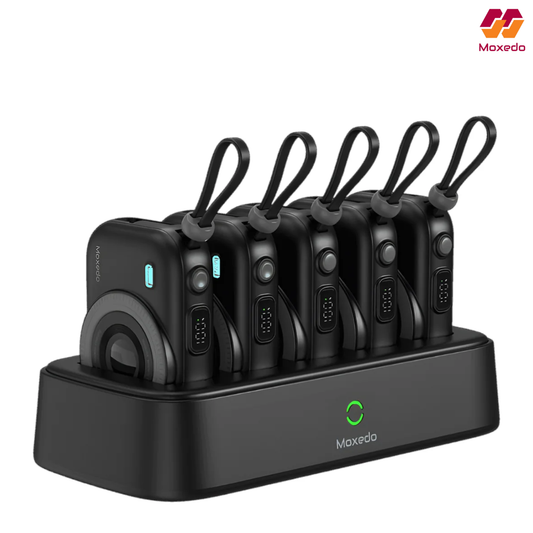 Moxedo 5x 10000mAh Wireless Charging Power Banks with Charging Dock Station, Built-in Cables, USB C Fast Charging and Digital Display