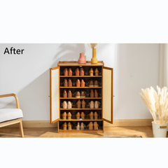 Wooden Shoe Rack with Retro Mesh Doors