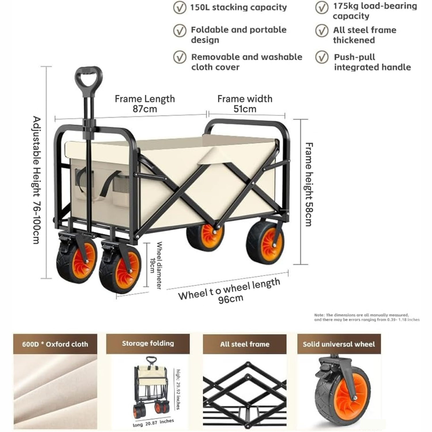 Folding Wagon Trolley Cart with Removable Top Table Board for Outdoor Camping & Picnic