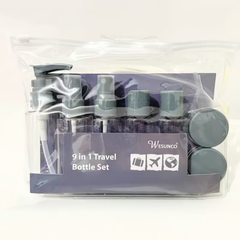 9 IN 1 Travel Toiletry Empty Refill Bottle Set Grey