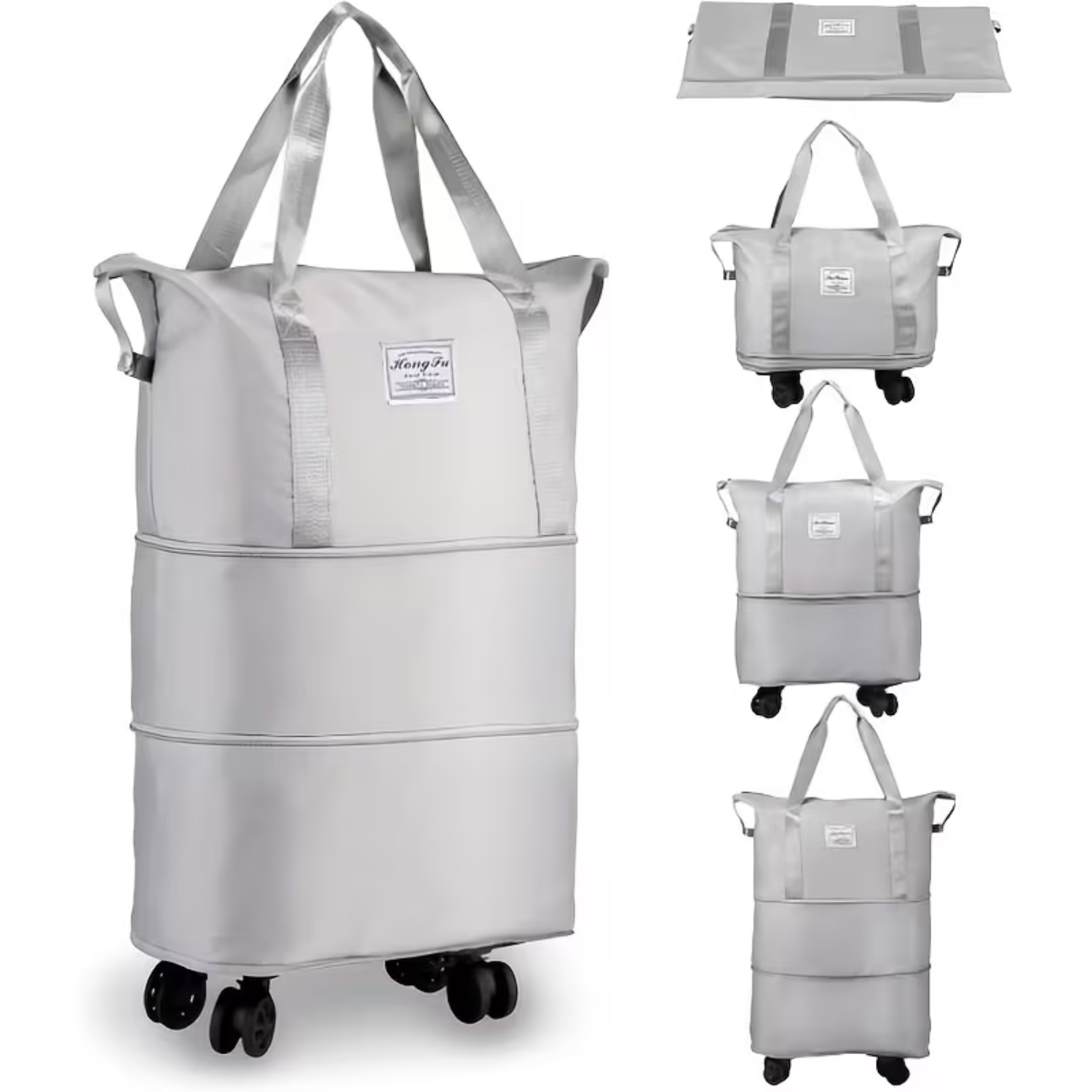 Folding Expandable Large Capacity Travel Duffel Bag with Detachable Wheels Grey