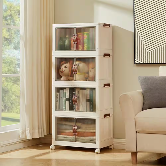 Multi-Layer Stackable Portable Folding Storage Cabinet with Wheels
