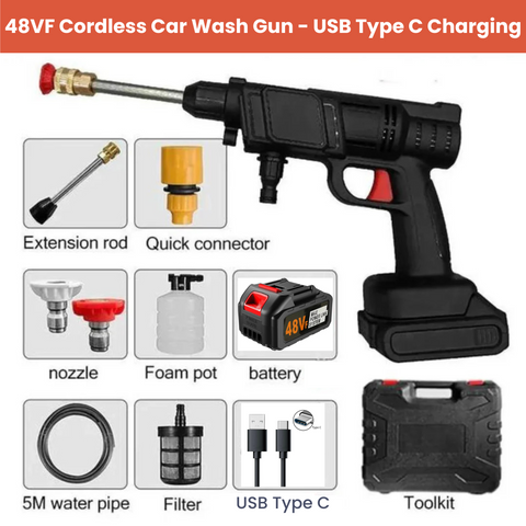 48Vf Cordless High Pressure Car Washing Gun, Type C USB Rechargeable, with Detergent Tank