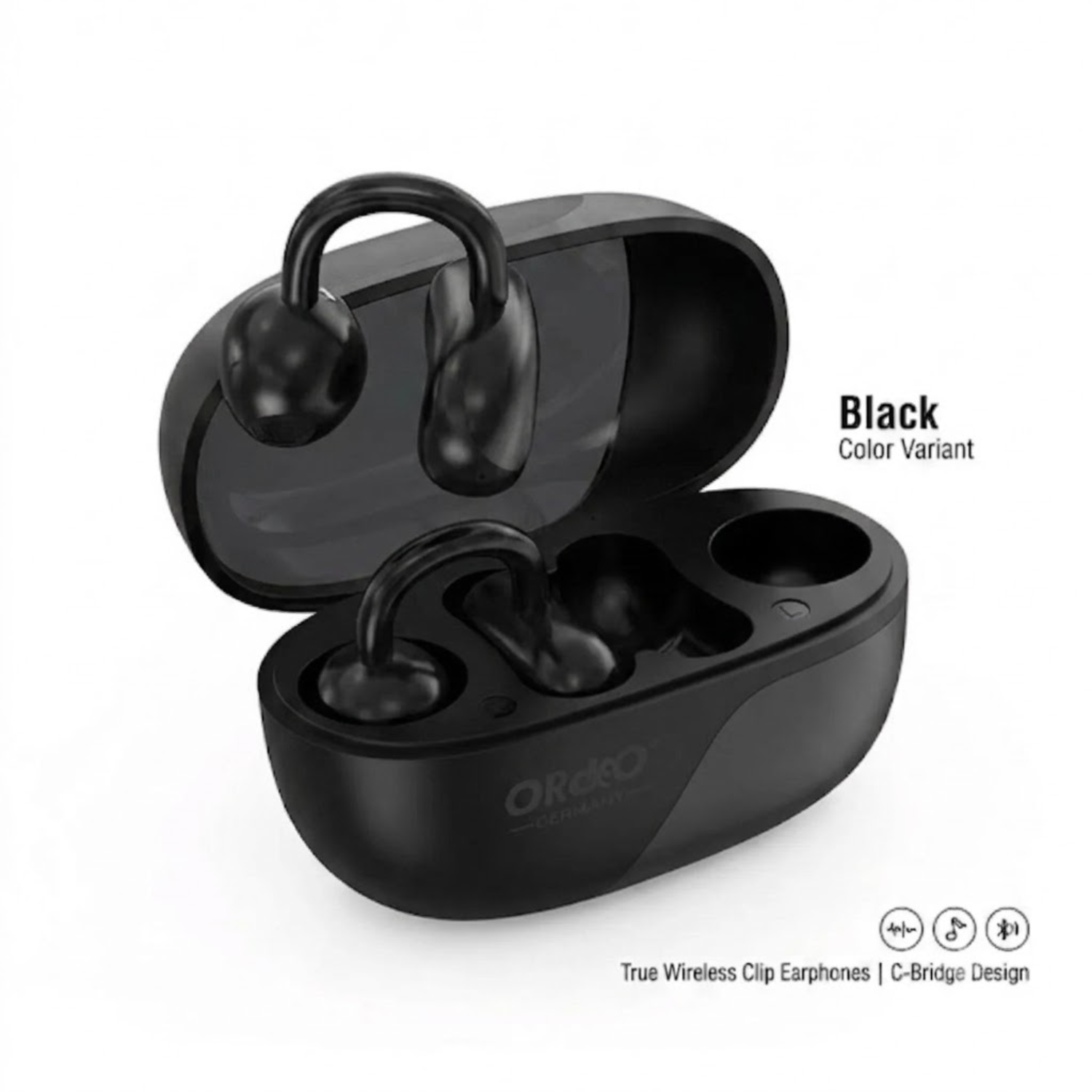 ORDEO Germany OR-BL17 Premium Clip Earbuds, True Wireless Noise Cancelling Earphones - Huawei FreeClip 2 Alternative Black