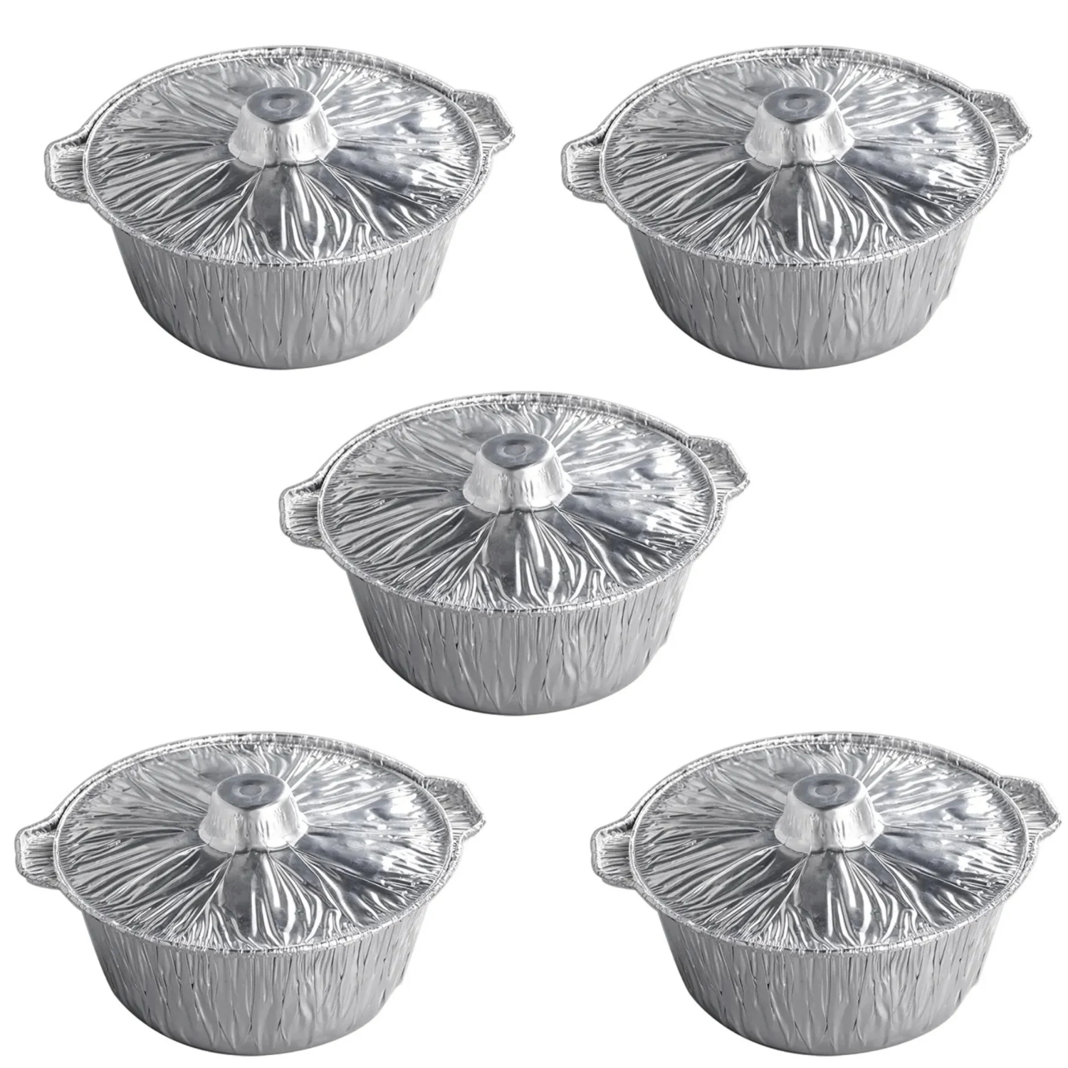 Disposable Aluminium Foil Pot with Lid, Food Packaging Containers Pack of 5