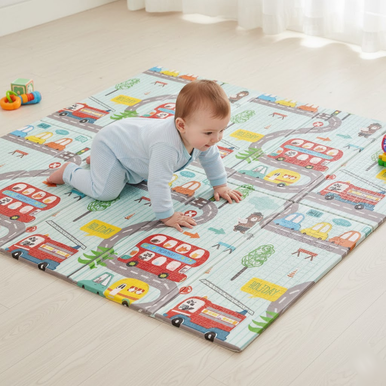 Baby Play Mat, Folding Baby Crawling Two Sided Play Mat Playmat -M