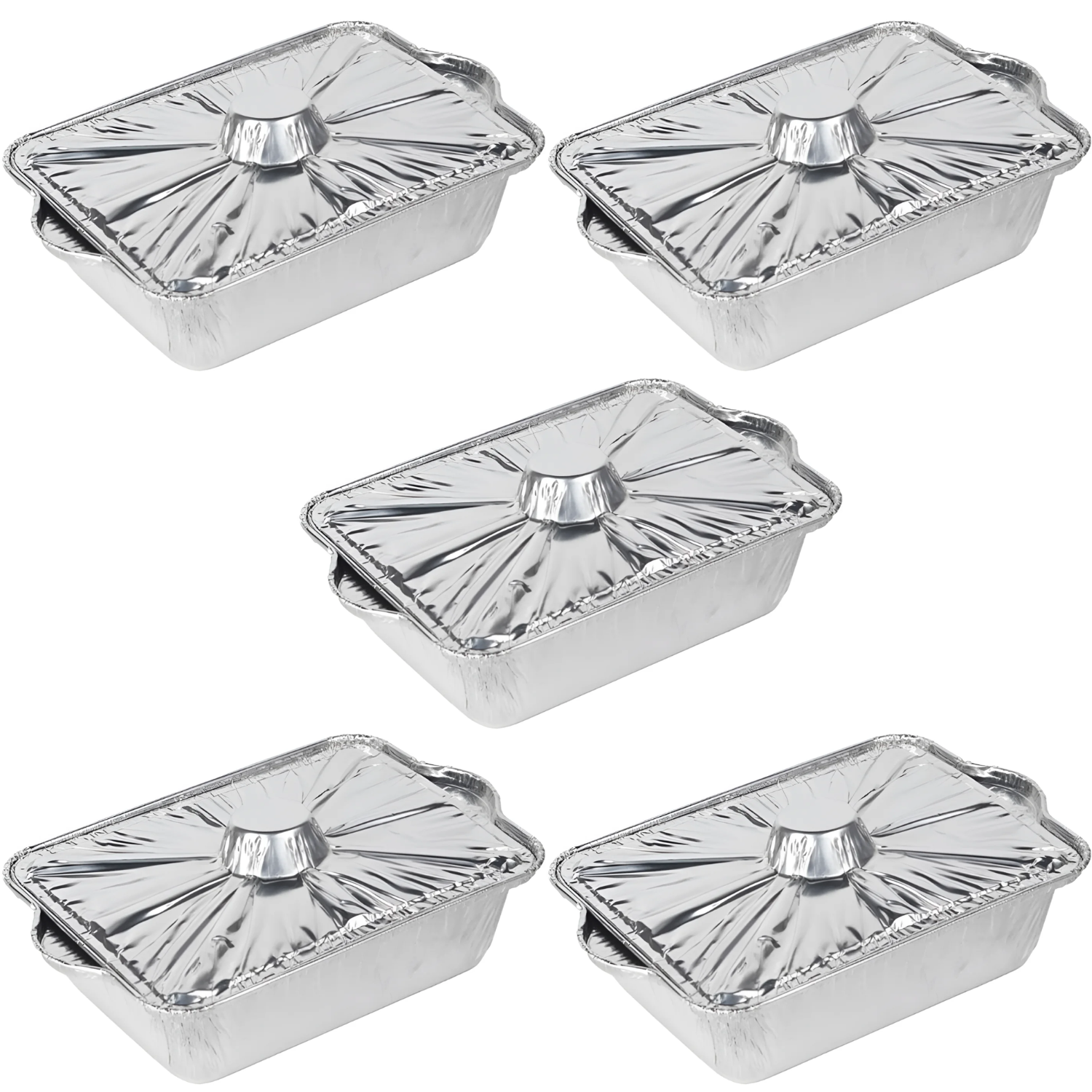 Square Shaped Food Packaging Container Aluminium Foil Pot with Lid Pack of 5