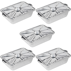 Square Shaped Food Packaging Container Aluminium Foil Pot with Lid Pack of 5