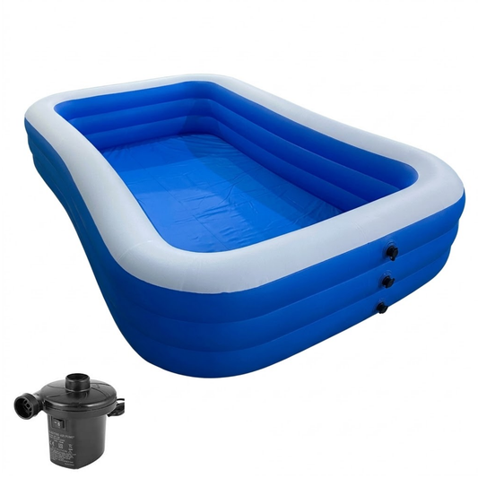 Inflatable Swimming Pool for Kids with Air Pump, 244 x 144 x 49 cm, BPA-Free, Safe Rounded Corners