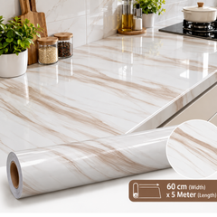 Waterproof Non-slip Self-Adhesive Marble Pattern Kitchen Wallpaper Sticker Brown Marble Stripes