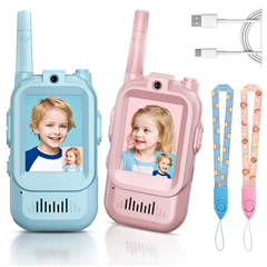 Children's Interactive Video Walkie Talkie, Rechargeable Kids Interactive Set with Camera and Voice Chat Blue + Pink