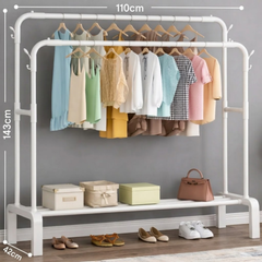 Double Pole Clothes Rack, 35Kg Load Capacity Clothes Hanger for Bedroom