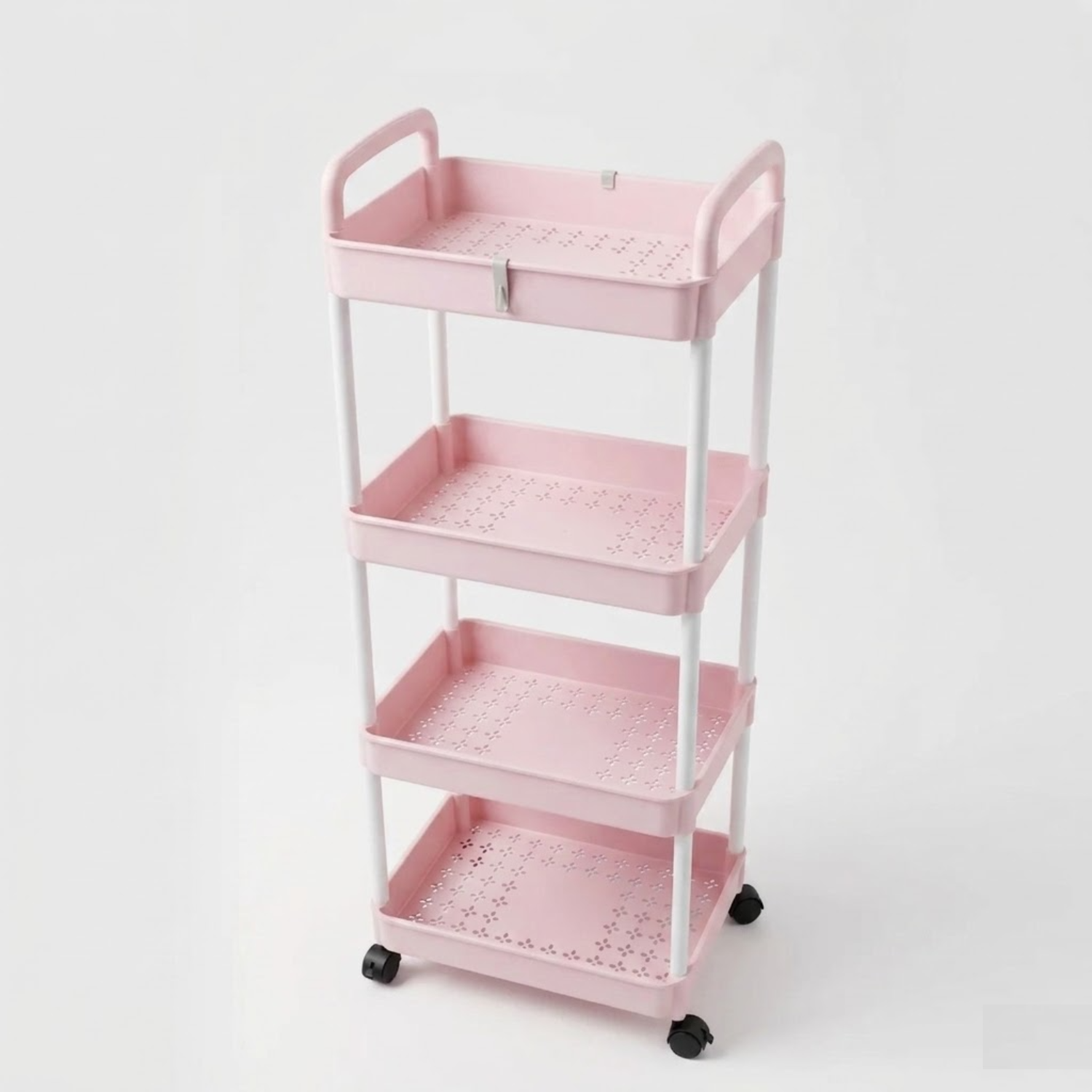 4 Tier Multipurpose Kitchen Trolley Rack with Wheels Pink
